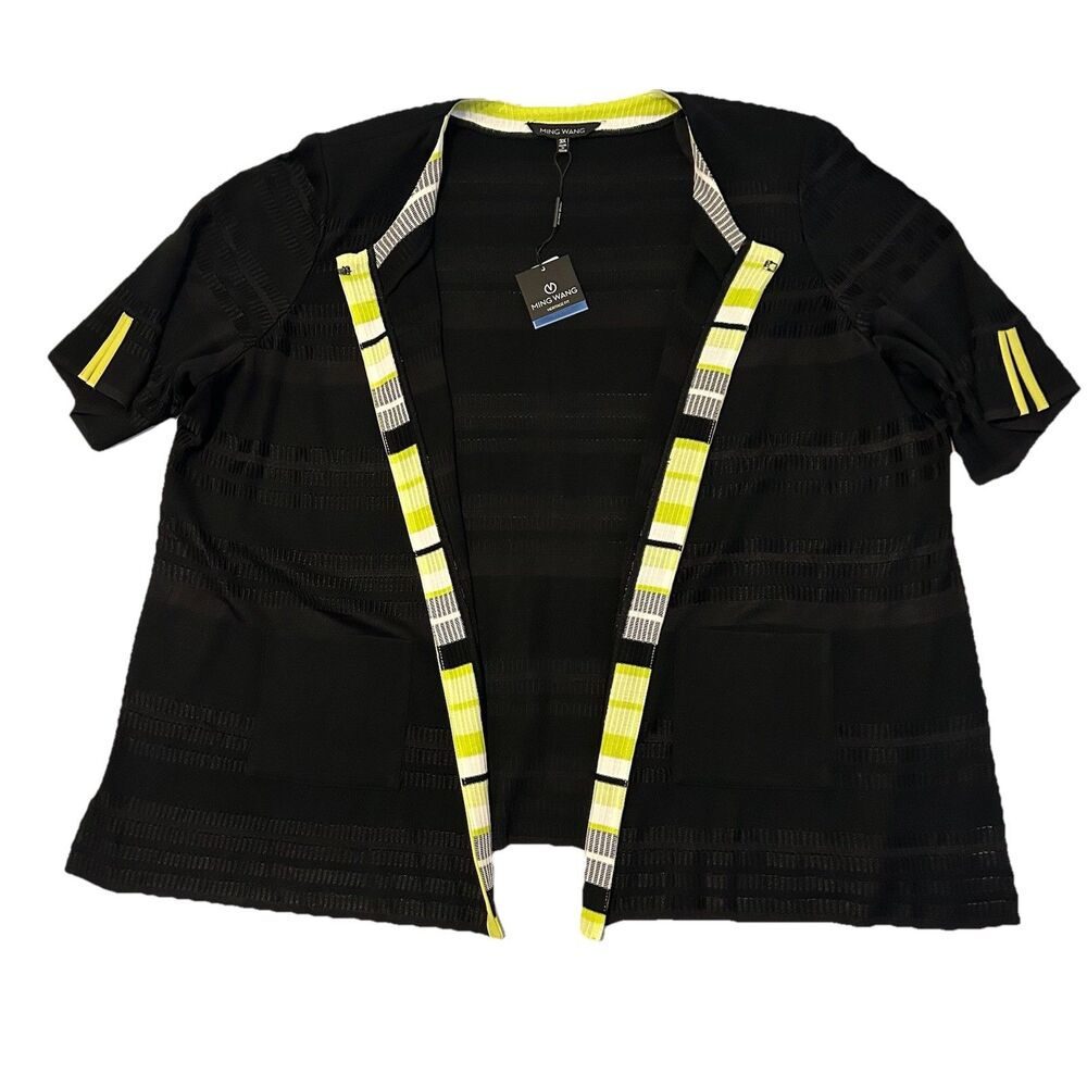 Ming Wang Cardigan Heritage Fit Black Green White Trim Pockets NWT- Size 3X